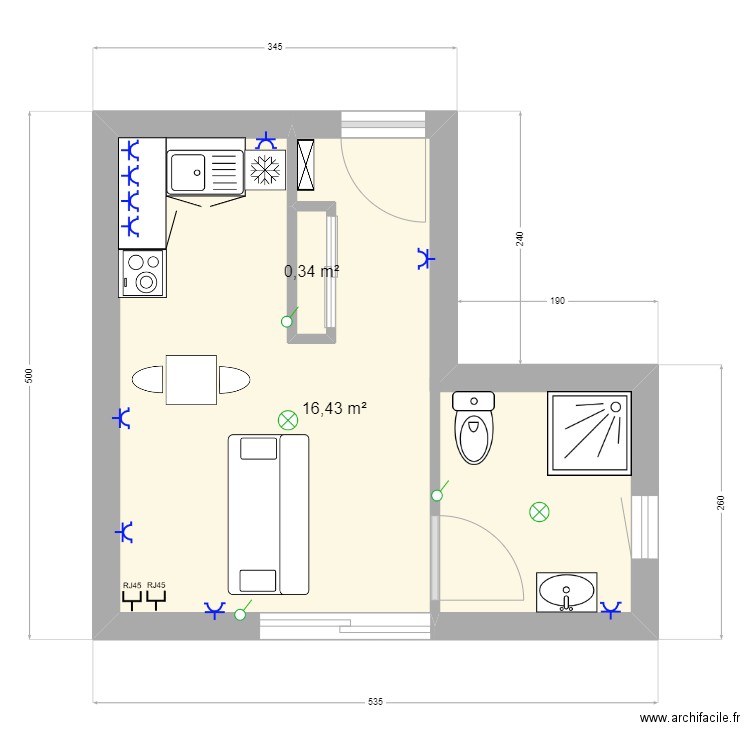 maison. Plan de 2 pièces et 17 m2