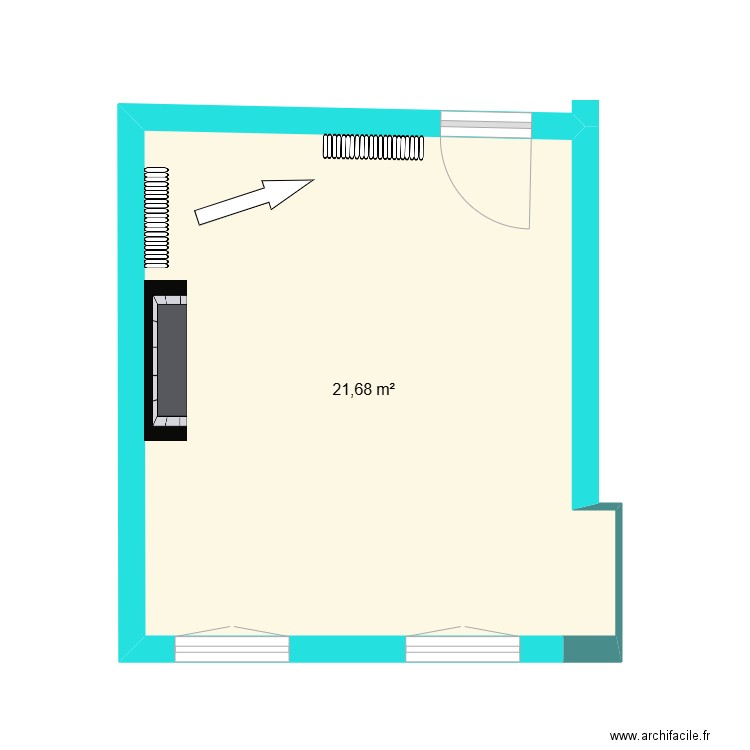 chambreJF deplacement radiateur. Plan de 1 pièce et 22 m2