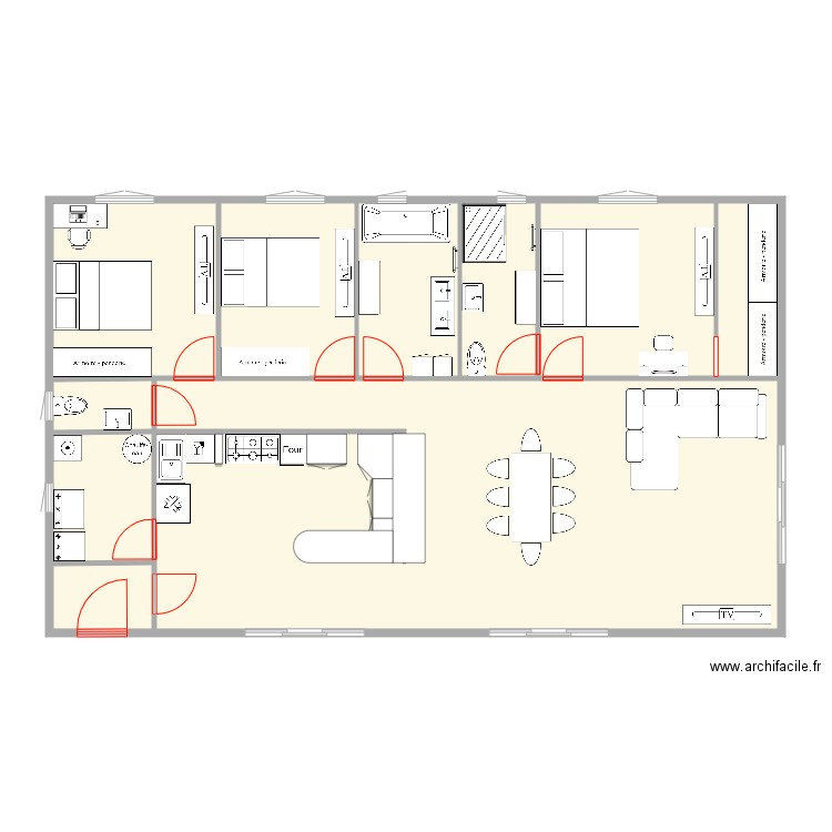 Interieur maison 9 x 15 B. Plan de 0 pièce et 0 m2