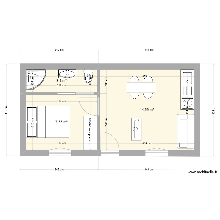 R dos outeiros version 4. Plan de 3 pièces et 25 m2