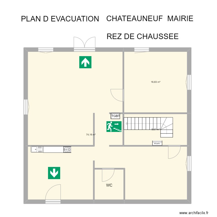 87 CHATEAUNEUF-LA-FORET (Mairie) RdC. Plan de 3 pièces et 99 m2