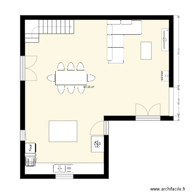 salon salle a mange. Plan de 0 pièce et 0 m2