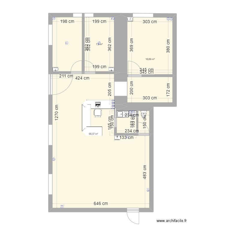 projet cab 2. Plan de 3 pièces et 82 m2