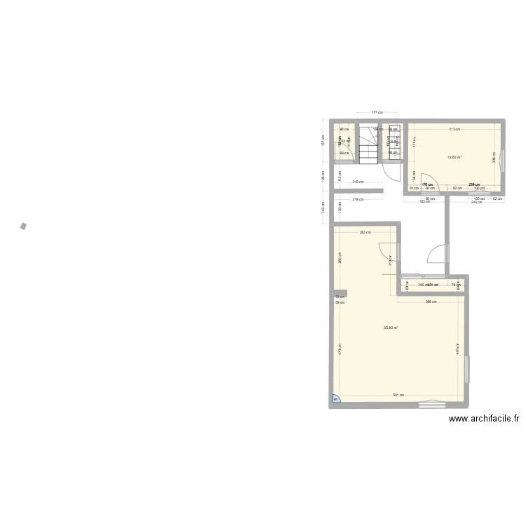 niveau 0 fini. Plan de 5 pièces et 53 m2