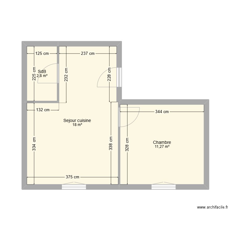 chateau 1 - A23. Plan de 3 pièces et 32 m2