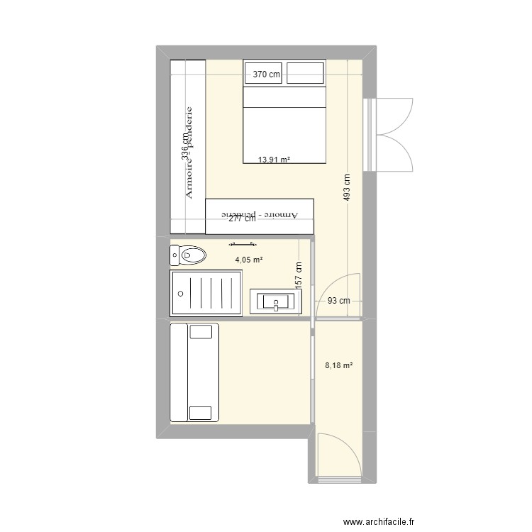 Extension. Plan de 3 pièces et 26 m2