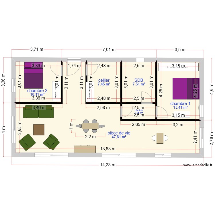 glv 2. Plan de 6 pièces et 89 m2