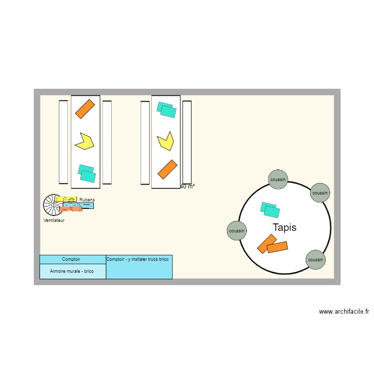 BRICO CERF-VOLANT. Plan de 1 pièce et 40 m2