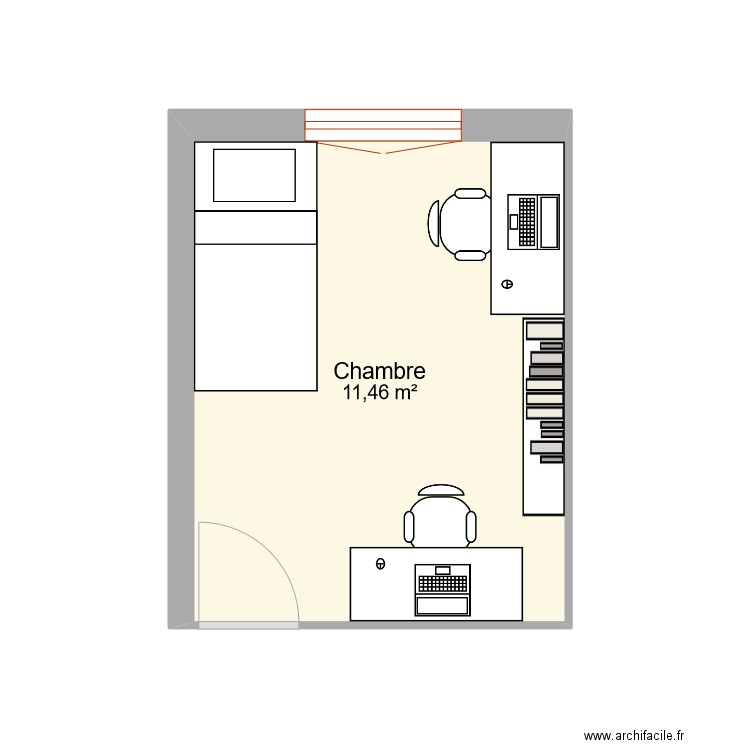 bureau_2. Plan de 1 pièce et 11 m2