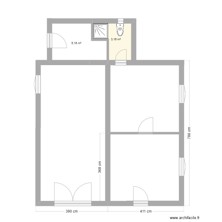 1er ETAGE ACTUEL - CH de CLAMPANIER. Plan de 3 pièces et 11 m2