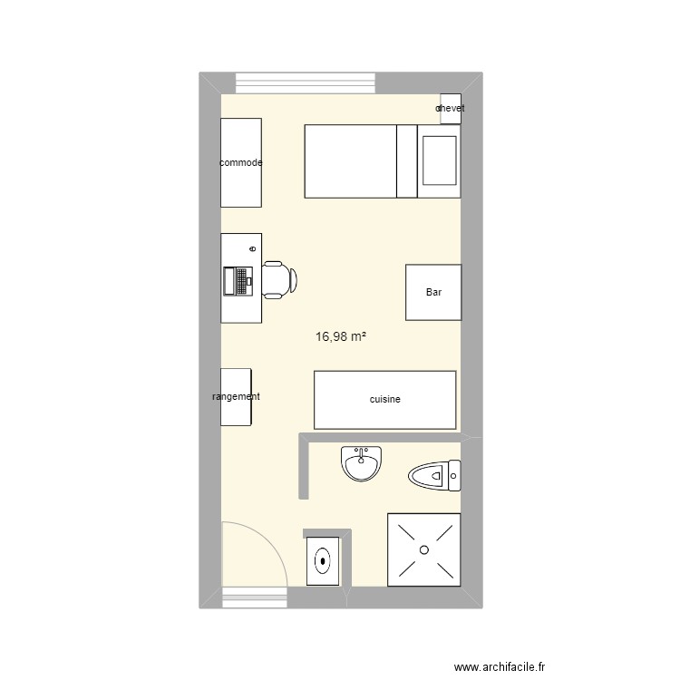 plan1. Plan de 1 pièce et 16 m2