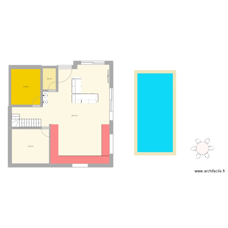 RDC. Plan de 4 pièces et 94 m2