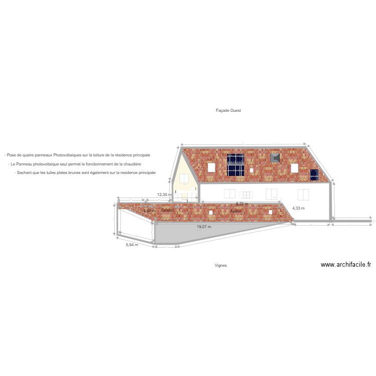 Facade Ouest Toit atelier . Plan de 0 pièce et 0 m2