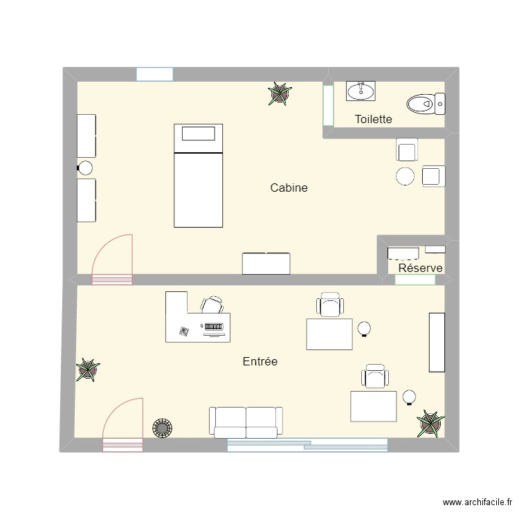 Locaux studio beauté. Plan de 4 pièces et 28 m2