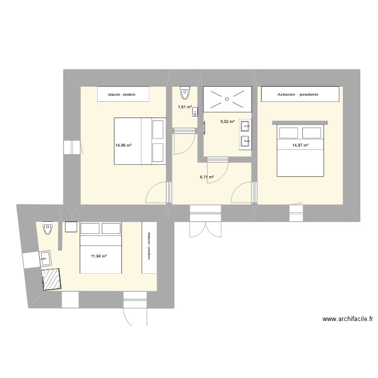 Bas Grèce 2. Plan de 6 pièces et 55 m2