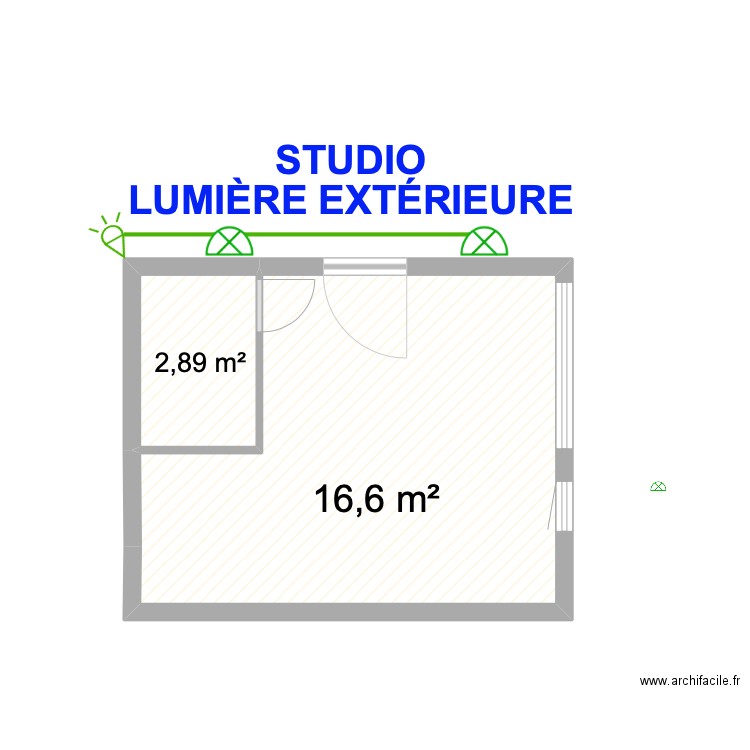 Studio LUMIÈRE EXTÉRIEURE. Plan de 2 pièces et 19 m2