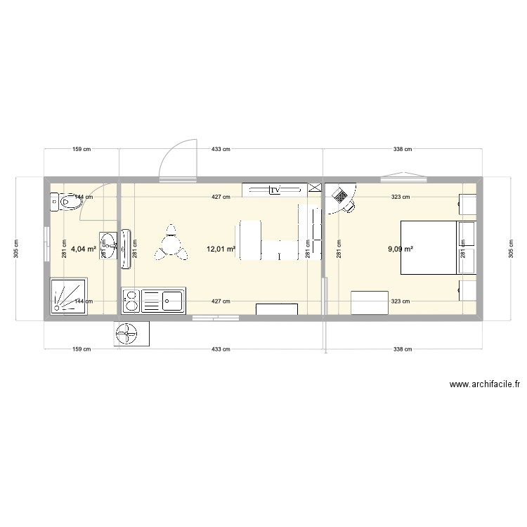 MY TINY HOUSE PROJET PRO. Plan de 3 pièces et 25 m2