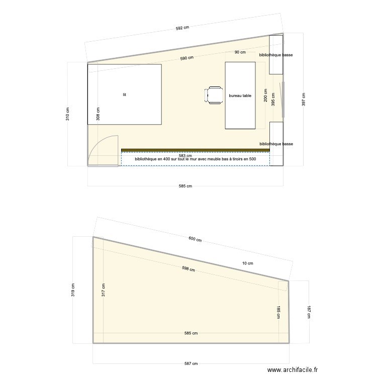 plafond chambre 1. Plan de 2 pièces et 35 m2