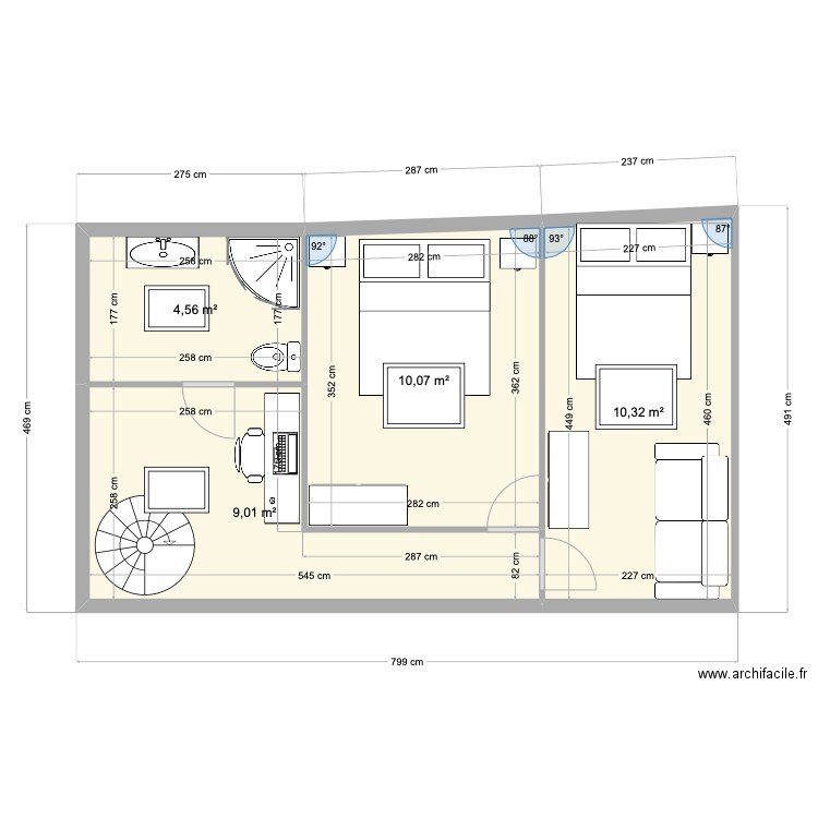 étage néré v2. Plan de 4 pièces et 34 m2