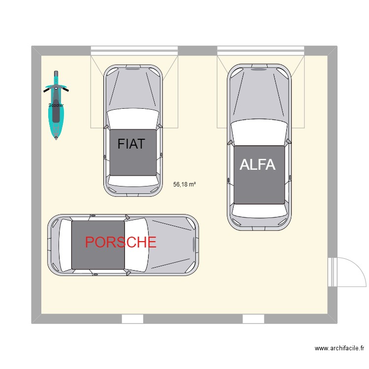 garage. Plan de 1 pièce et 56 m2