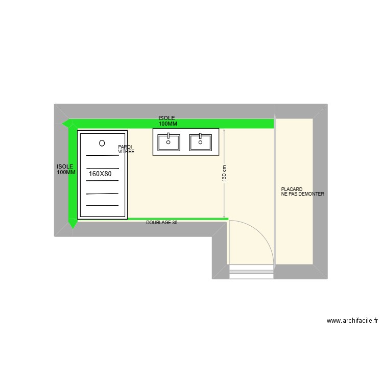 SDB LOUIS. Plan de 3 pièces et 8 m2