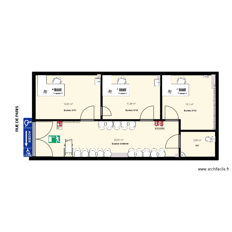 PL POUR BUREAUX CONSULTATION. Plan de 5 pièces et 63 m2