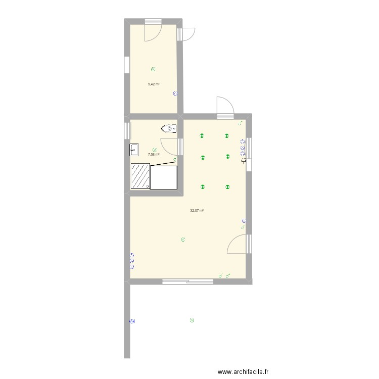 Extension. Plan de 3 pièces et 49 m2