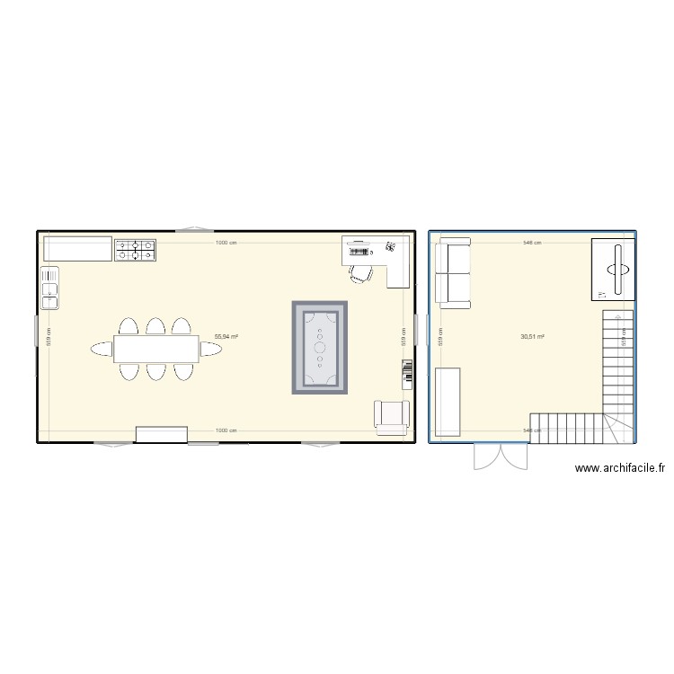 chavannes . Plan de 2 pièces et 86 m2