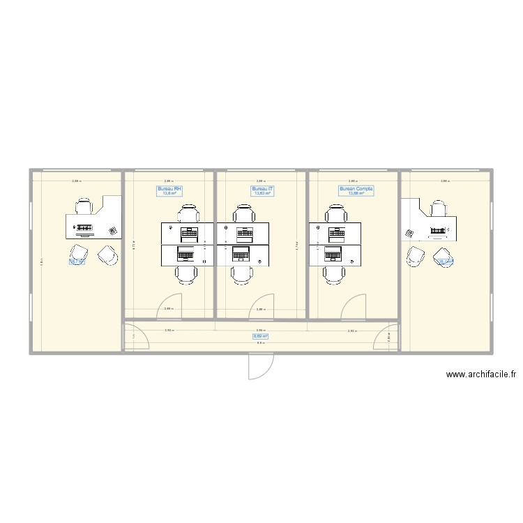 Extension ICA. Plan de 6 pièces et 83 m2