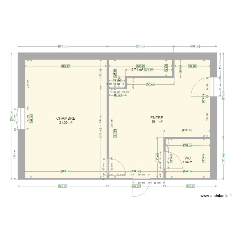 veia 1. Plan de 4 pièces et 47 m2