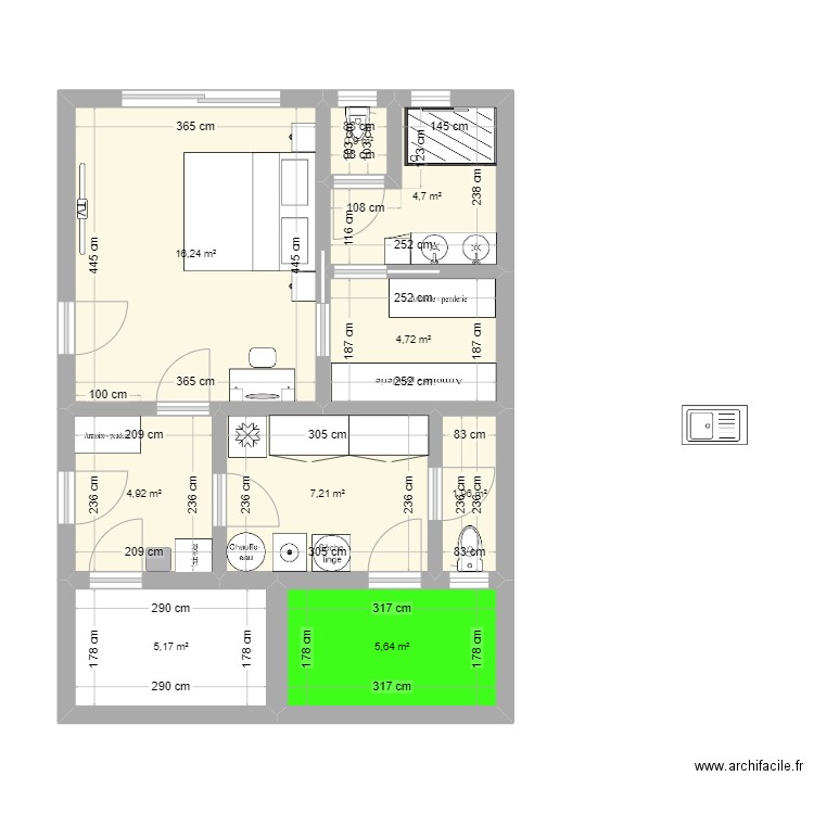 extension 2. Plan de 9 pièces et 51 m2