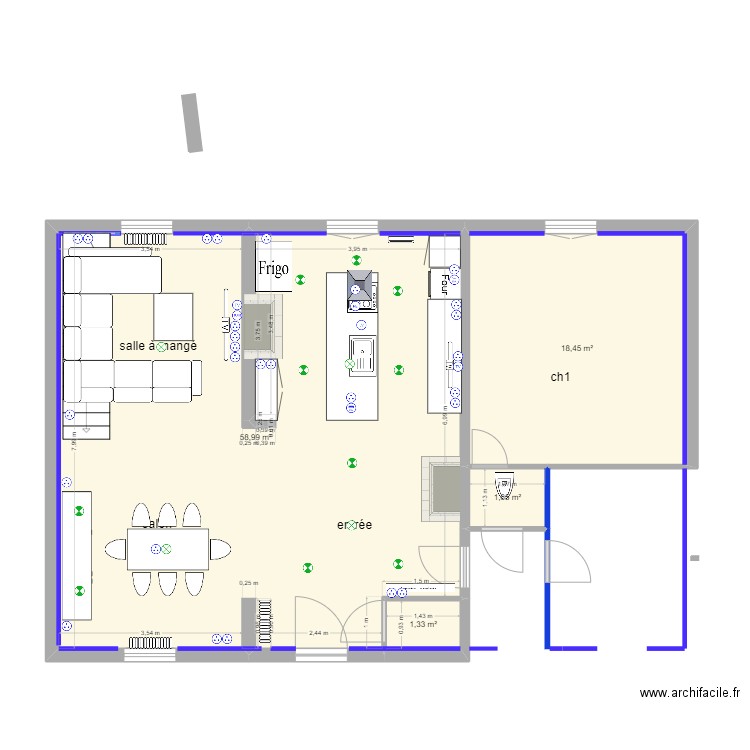 placo. Plan de 4 pièces et 80 m2