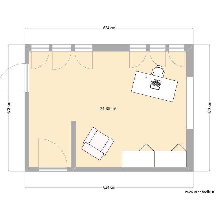 EX 1. Plan de 1 pièce et 25 m2