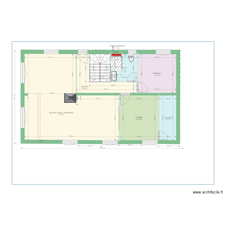 Plans avec objets et cotes. Plan de 8 pièces et 172 m2