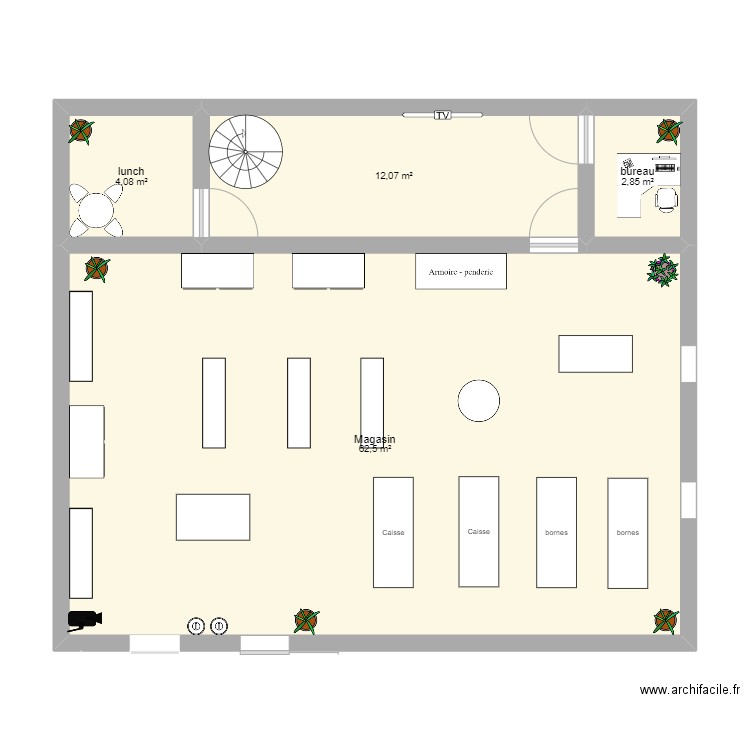 plan magasin. Plan de 4 pièces et 82 m2