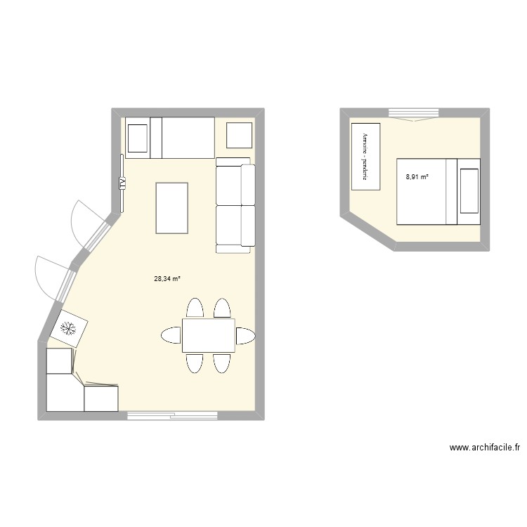 badesi - rez. Plan de 2 pièces et 37 m2