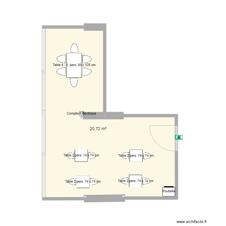 local chez sushi. Plan de 1 pièce et 21 m2