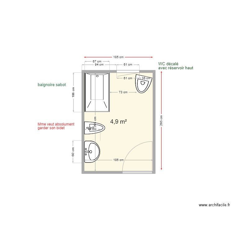 Cabanes avant. Plan de 1 pièce et 5 m2