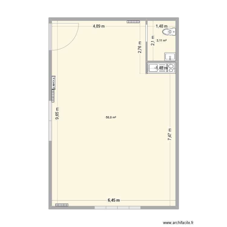 Local 1 actuel. Plan de 2 pièces et 62 m2