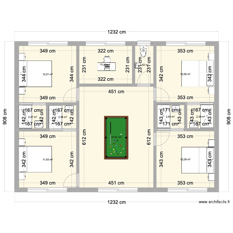 Etage LI. Plan de 11 pièces et 95 m2