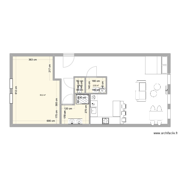 Plan 2D appart. Plan de 3 pièces et 34 m2