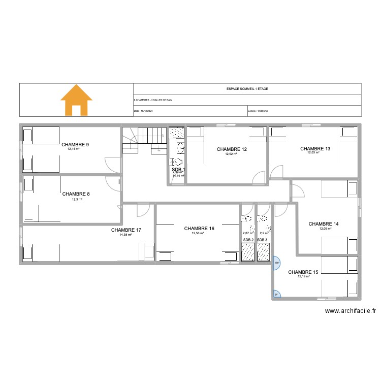 1ER BATIMENT C  SOMMEIL . Plan de 12 pièces et 121 m2