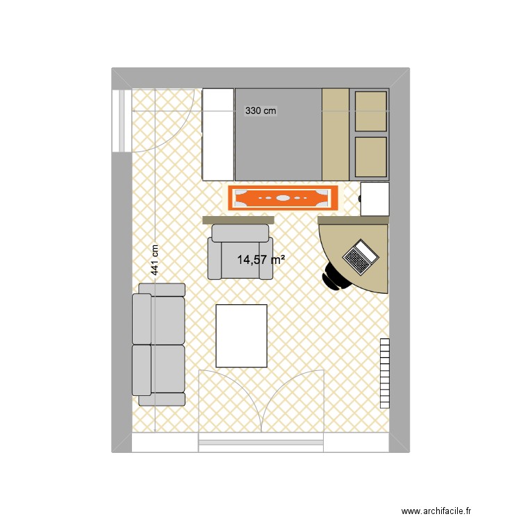 lit 120. Plan de 1 pièce et 15 m2