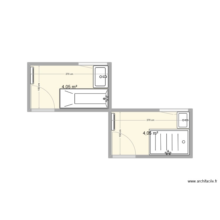 Kamel SDB. Plan de 2 pièces et 8 m2