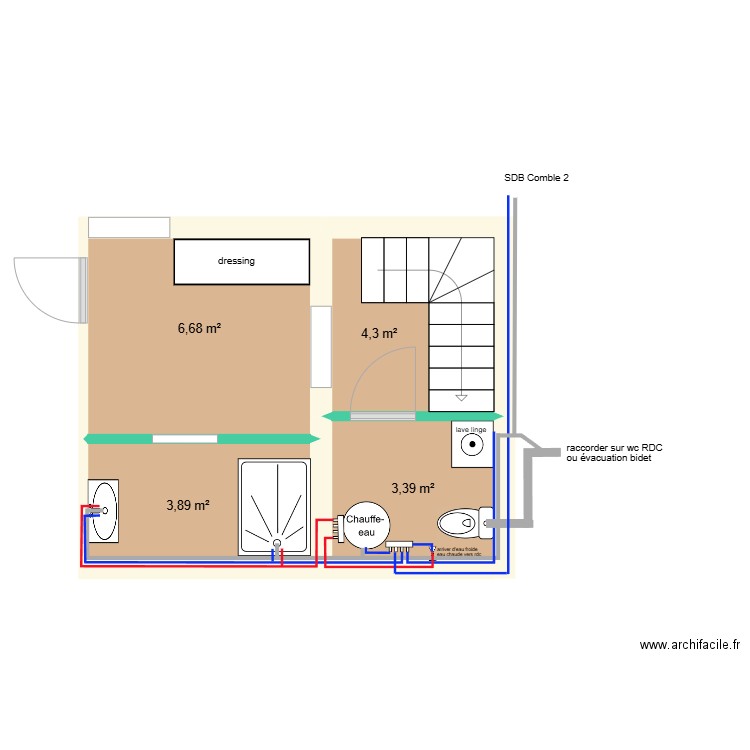 étage sonnac salle de bain et palier. Plan de 4 pièces et 18 m2