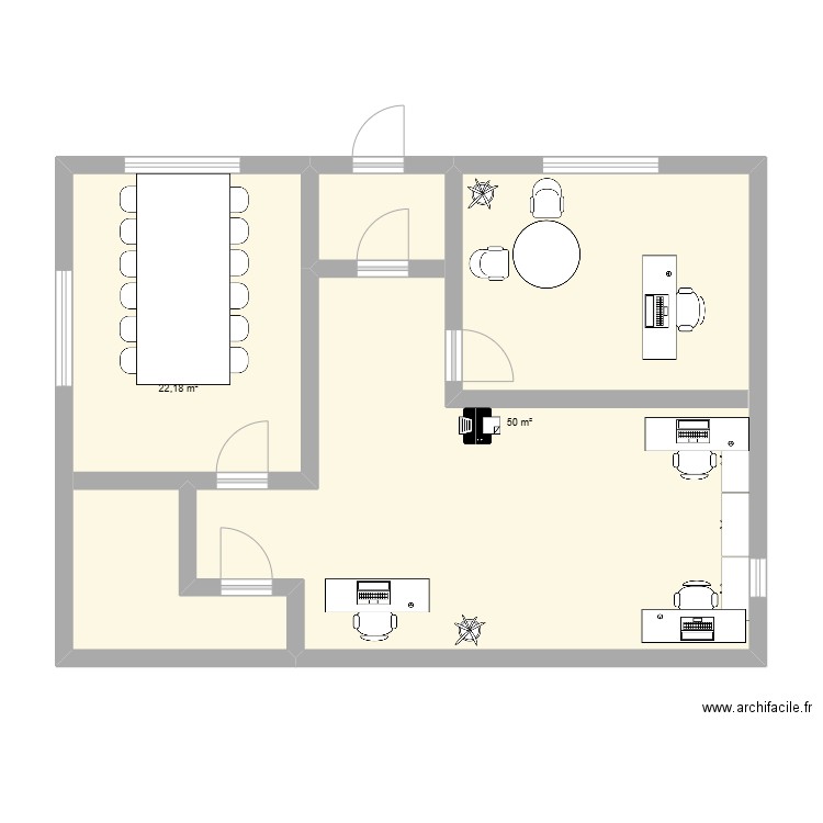 Aménagement bureaux 2. Plan de 2 pièces et 72 m2