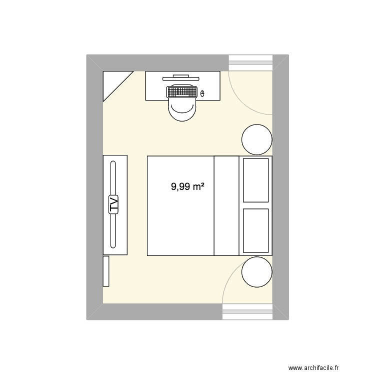 Chambre 2. Plan de 1 pièce et 10 m2