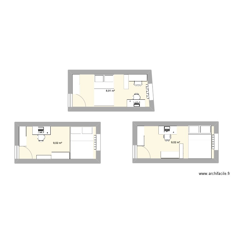 Chambre Maissane . Plan de 3 pièces et 27 m2