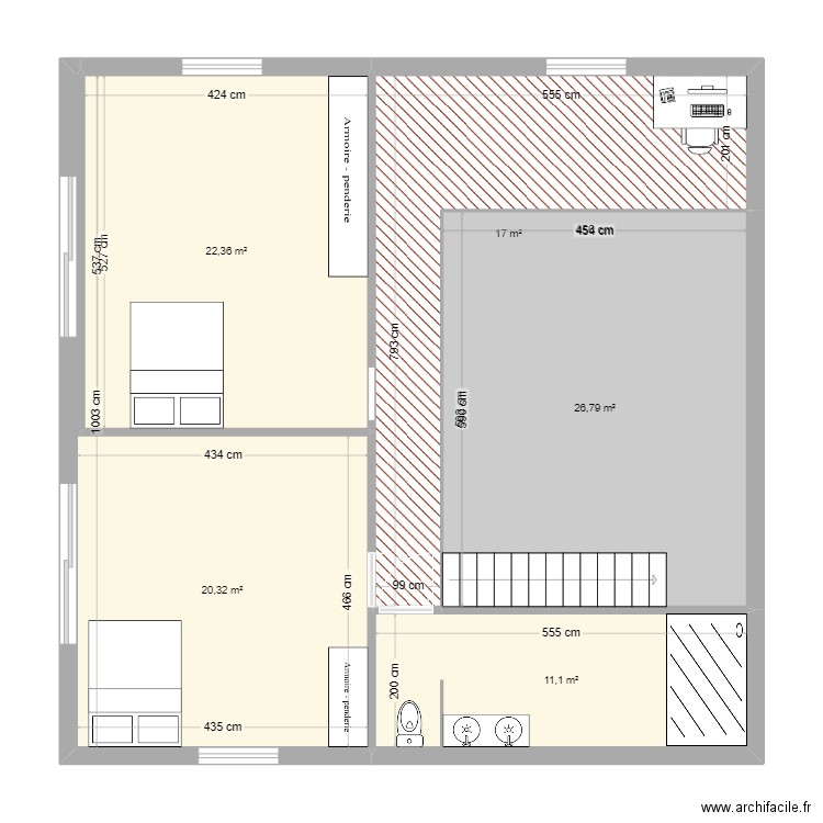 1er étage de ma maison. Plan de 5 pièces et 98 m2