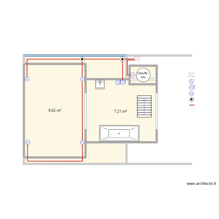 mezzanine prise. Plan de 6 pièces et 22 m2